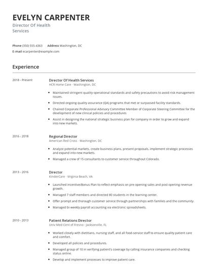 Director Of Health Services Resume