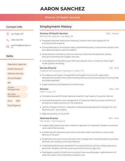 Director Of Health Services Resume