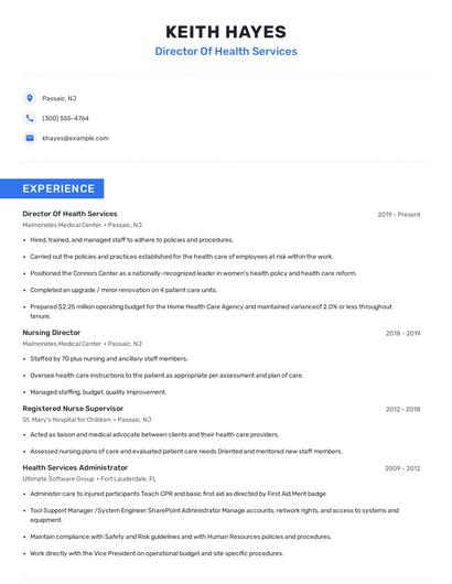 Director Of Health Services Resume