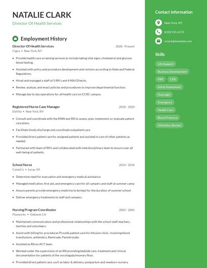 Director Of Health Services Resume