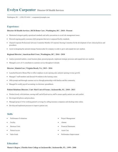 Director Of Health Services Resume