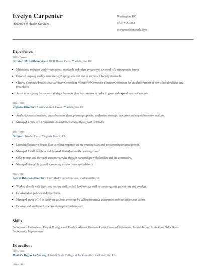 Director Of Health Services Resume