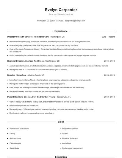 Director Of Health Services Resume