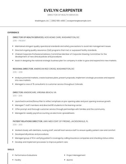 Director Of Health Services Resume