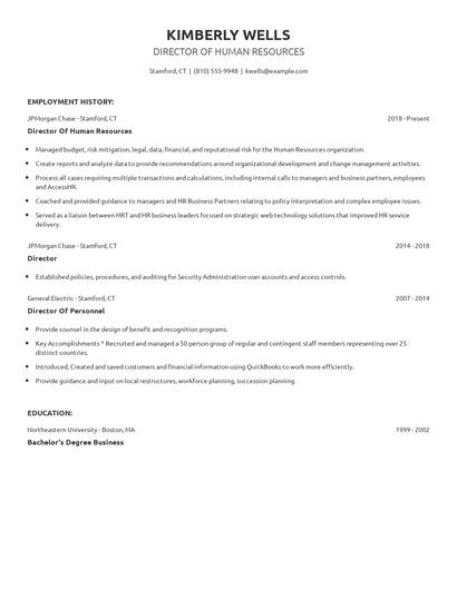 Director Of Human Resources Resume