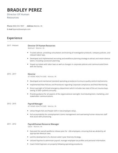 Director Of Human Resources Resume