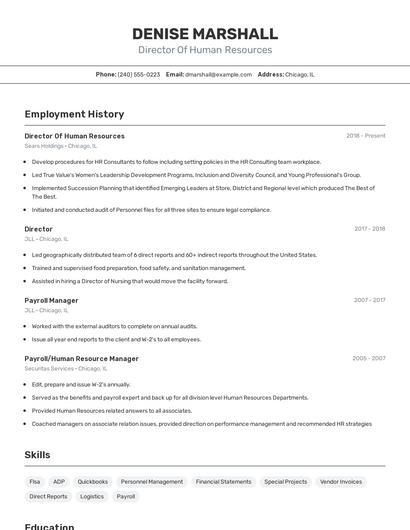 Director Of Human Resources Resume