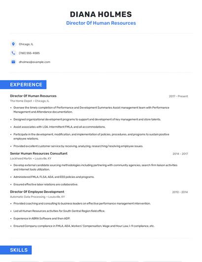 Director Of Human Resources Resume