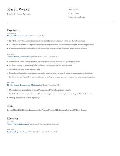 Director Of Human Resources Resume