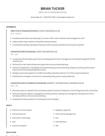 Director Of Human Resources Resume
