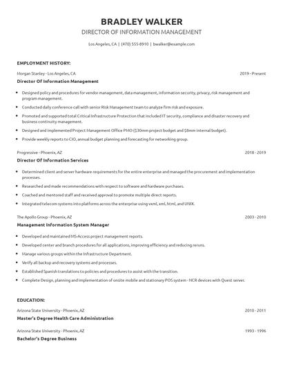 Director Of Information Management Resume