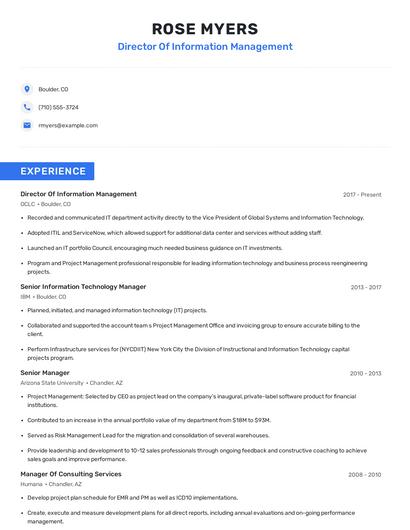 Director Of Information Management Resume