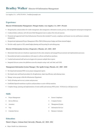Director Of Information Management Resume