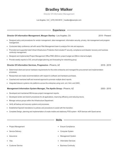 Director Of Information Management Resume