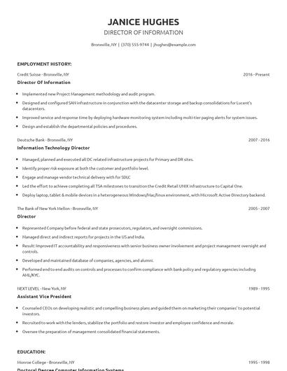 Director Of Information Resume