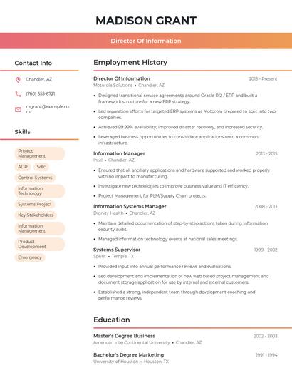 Director Of Information Resume