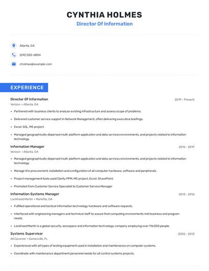 Director Of Information Resume