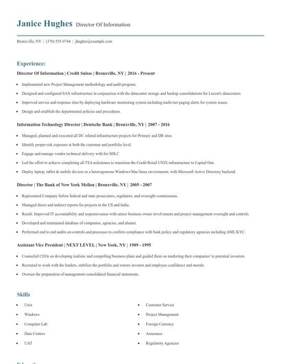 Director Of Information Resume