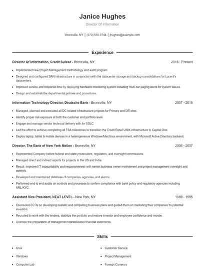 Director Of Information Resume