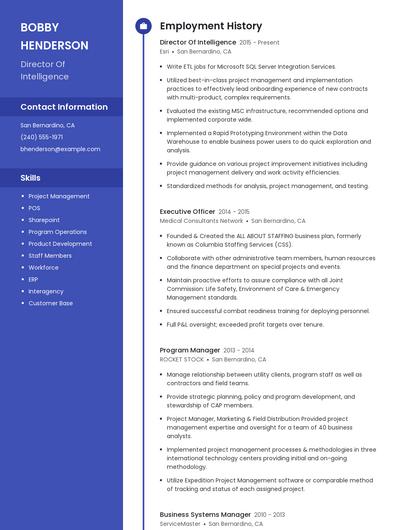 Director Of Intelligence Resume