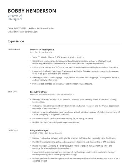 Director Of Intelligence Resume