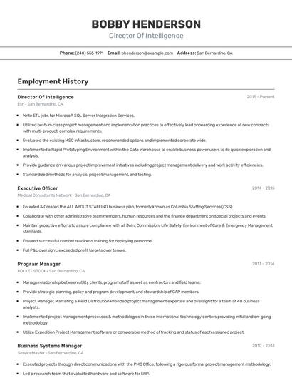 Director Of Intelligence Resume