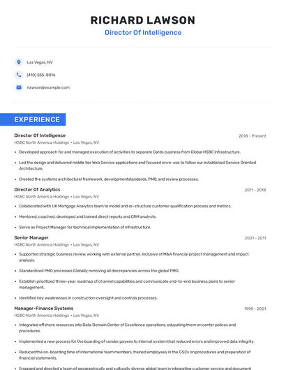 Director Of Intelligence Resume