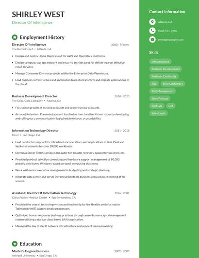 Director Of Intelligence Resume