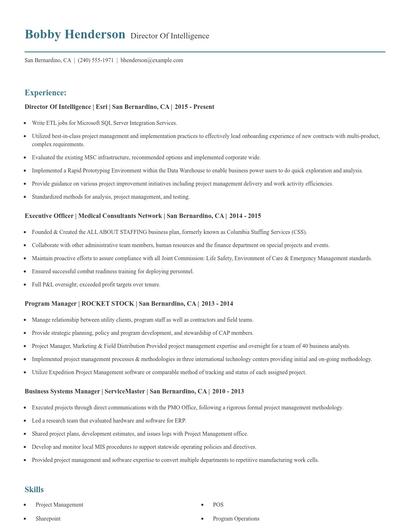Director Of Intelligence Resume