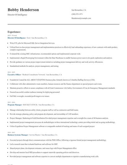 Director Of Intelligence Resume