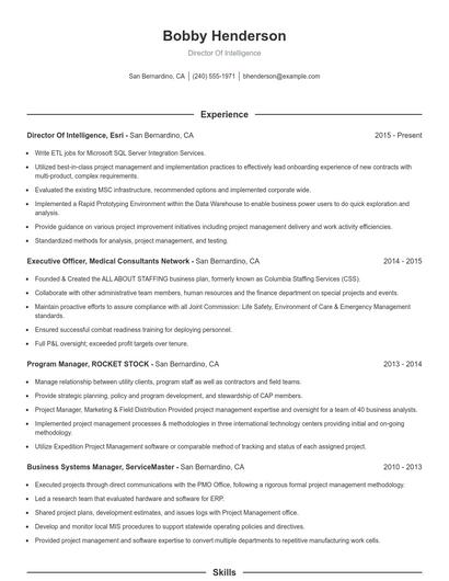 Director Of Intelligence Resume