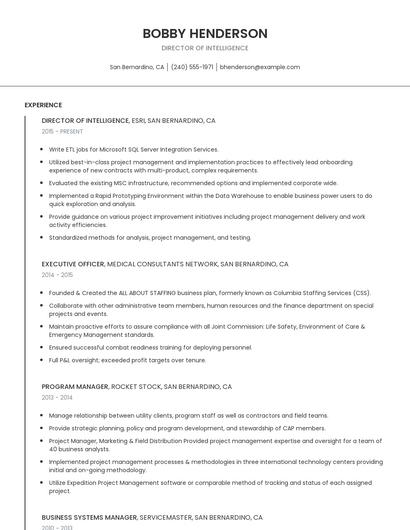 Director Of Intelligence Resume