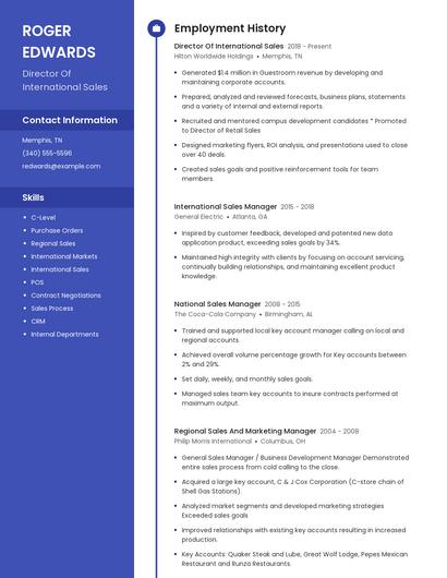 Director Of International Sales Resume