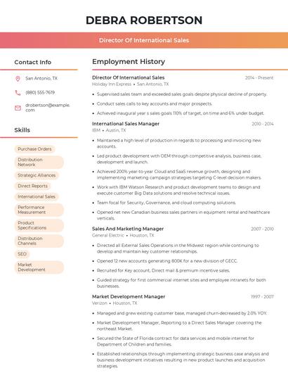 Director Of International Sales Resume