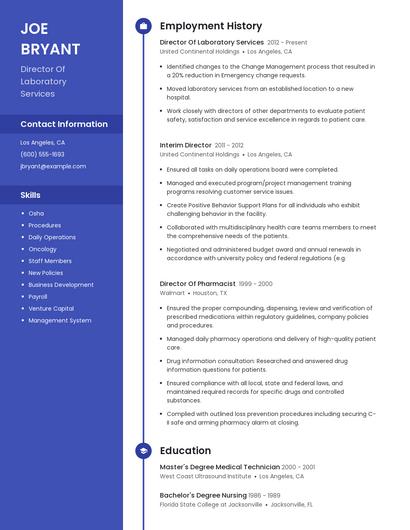 Director Of Laboratory Services Resume