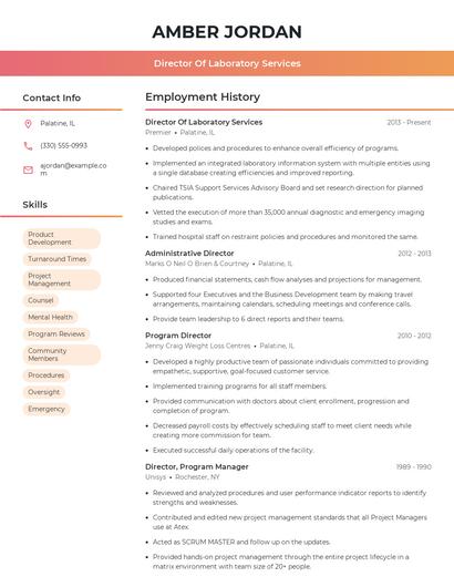 Director Of Laboratory Services Resume
