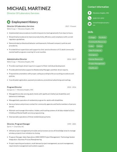 Director Of Laboratory Services Resume