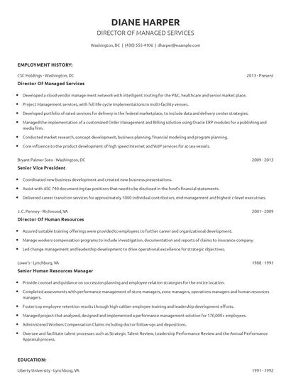 Director Of Managed Services Resume