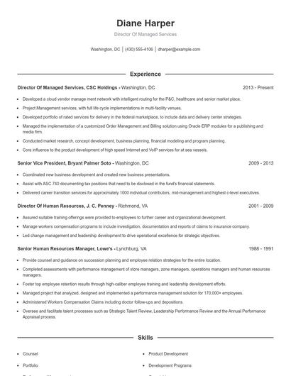 Director Of Managed Services Resume