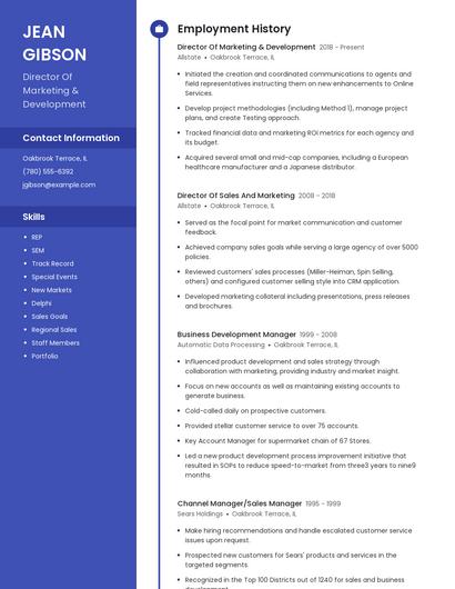 Director Of Marketing & Development Resume
