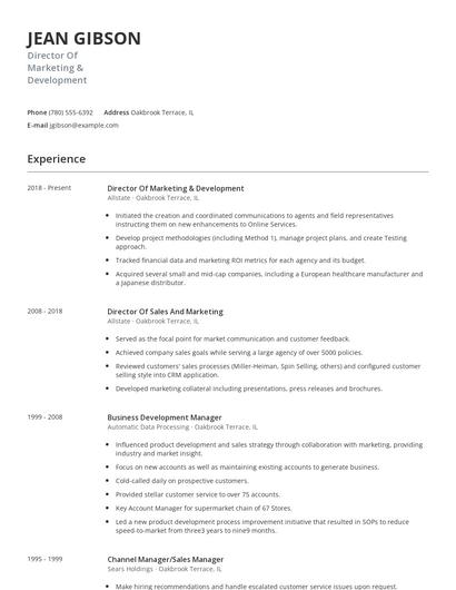 Director Of Marketing & Development Resume