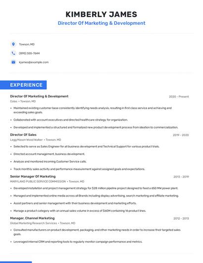 Director Of Marketing & Development Resume