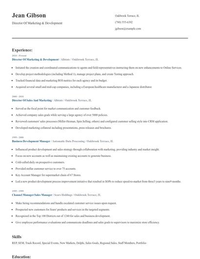 Director Of Marketing & Development Resume