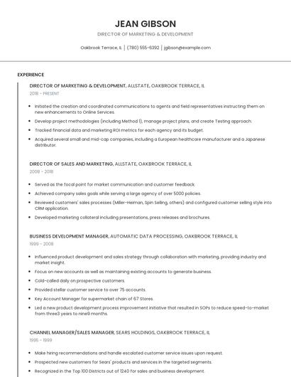 Director Of Marketing & Development Resume