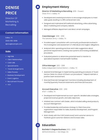 Director Of Marketing & Recruiting Resume