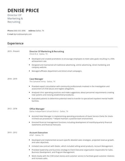 Director Of Marketing & Recruiting Resume