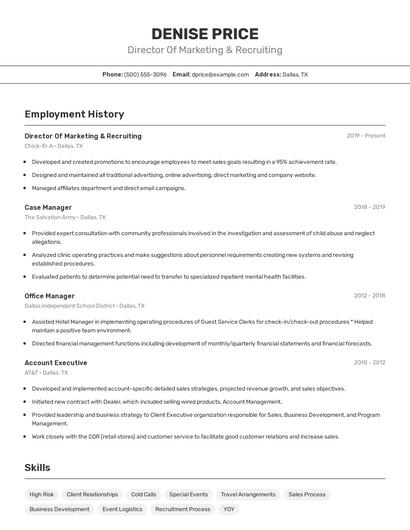 Director Of Marketing & Recruiting Resume