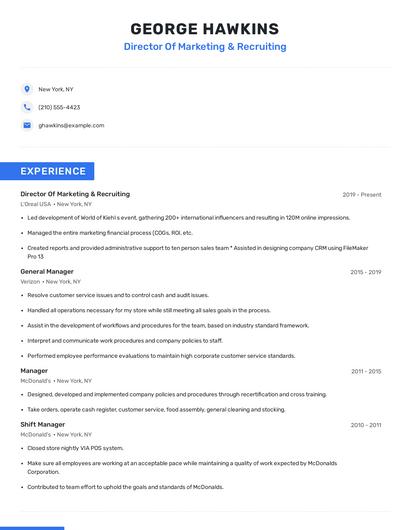 Director Of Marketing & Recruiting Resume