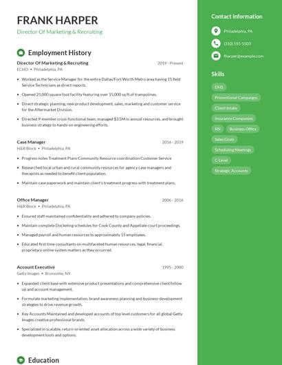 Director Of Marketing & Recruiting Resume