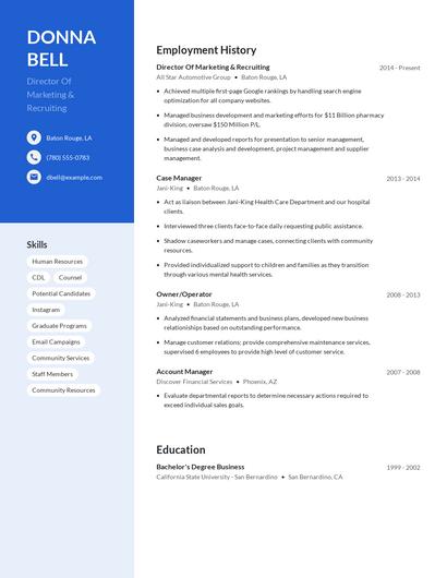 Director Of Marketing & Recruiting Resume